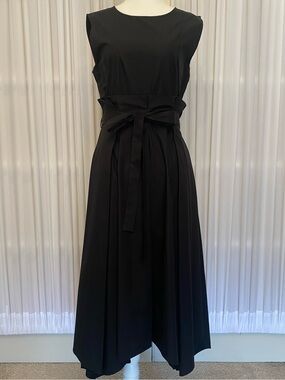Chepe Italy Black Sleeveless Tie-Waist Midi Dress Paperbag-style, Full Pleated